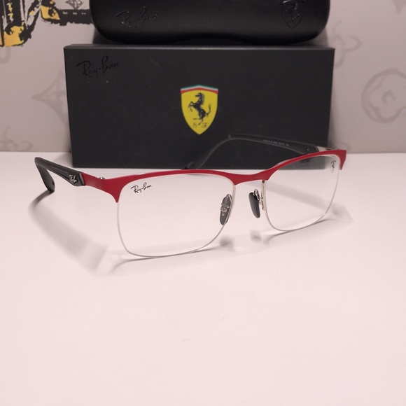 New Authentic Ray-Ban Ferrari RX8416M Eyeglasses – Matte Red on Silver, - Picture 1 of 14